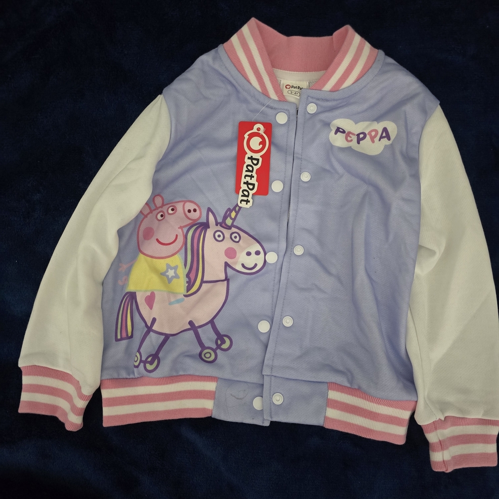 PatPat Lilac Bomber Jacket with Pink Striped Collar